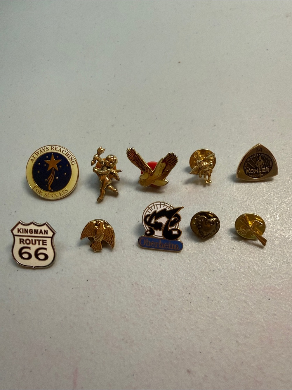 Vintage Gold-Tone Enamel Pin Set with Red and Blue Accents